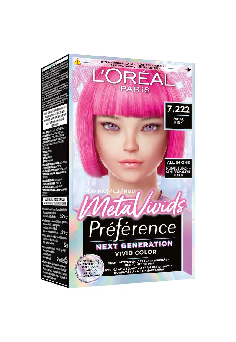 LOreal Paris Vopsea de par semi-permanenta Preference MetaVivids - decolorant inclus - 154 ml - Meta Pink
