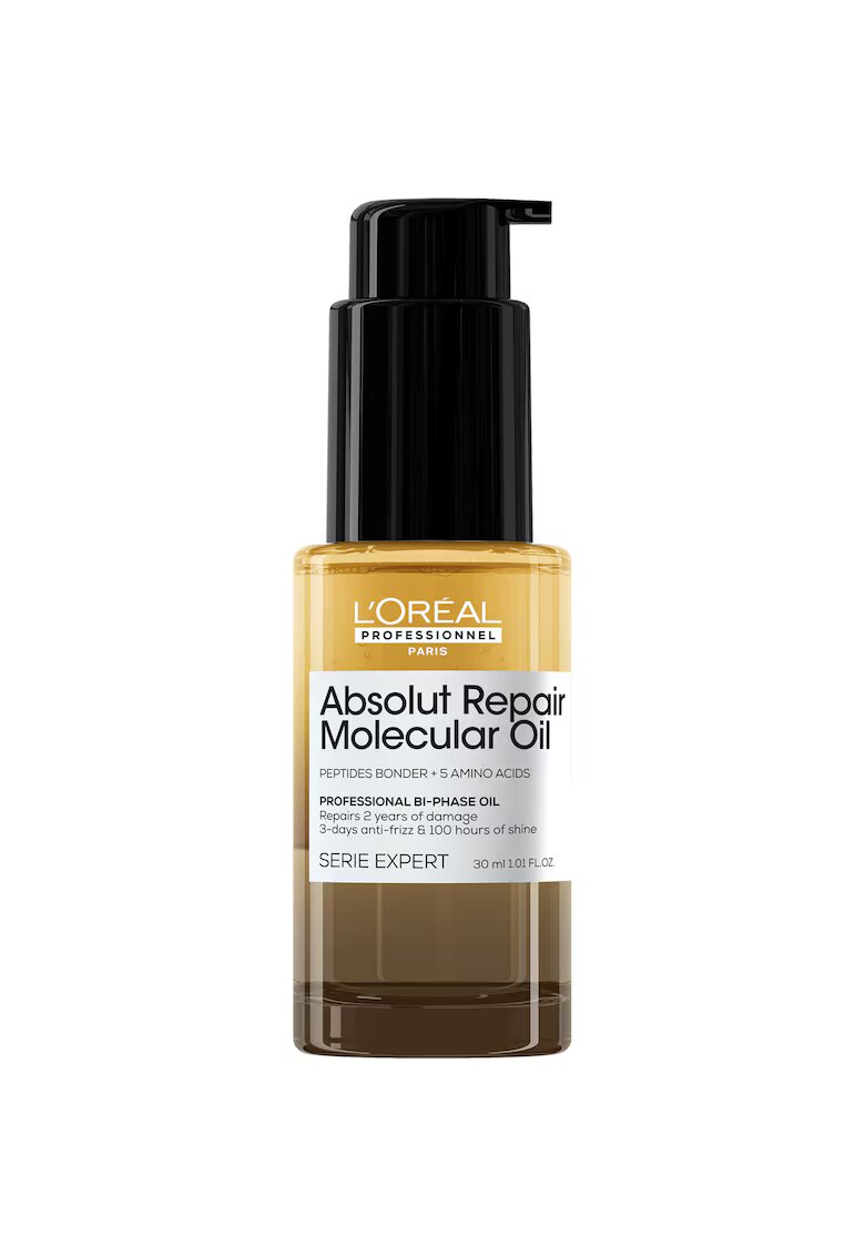 LOreal Professionnel Ulei de par bifazic L’Oreal Professionnel Serie Expert Absolut Repair Molecular - efect anti-frizz - 3x mai multa hranire - pana la 100 ore de stralucire - 2% legaturi peptidice & 5 aminoacizi - nu necesita clatire - fara sulfati - 30 ml