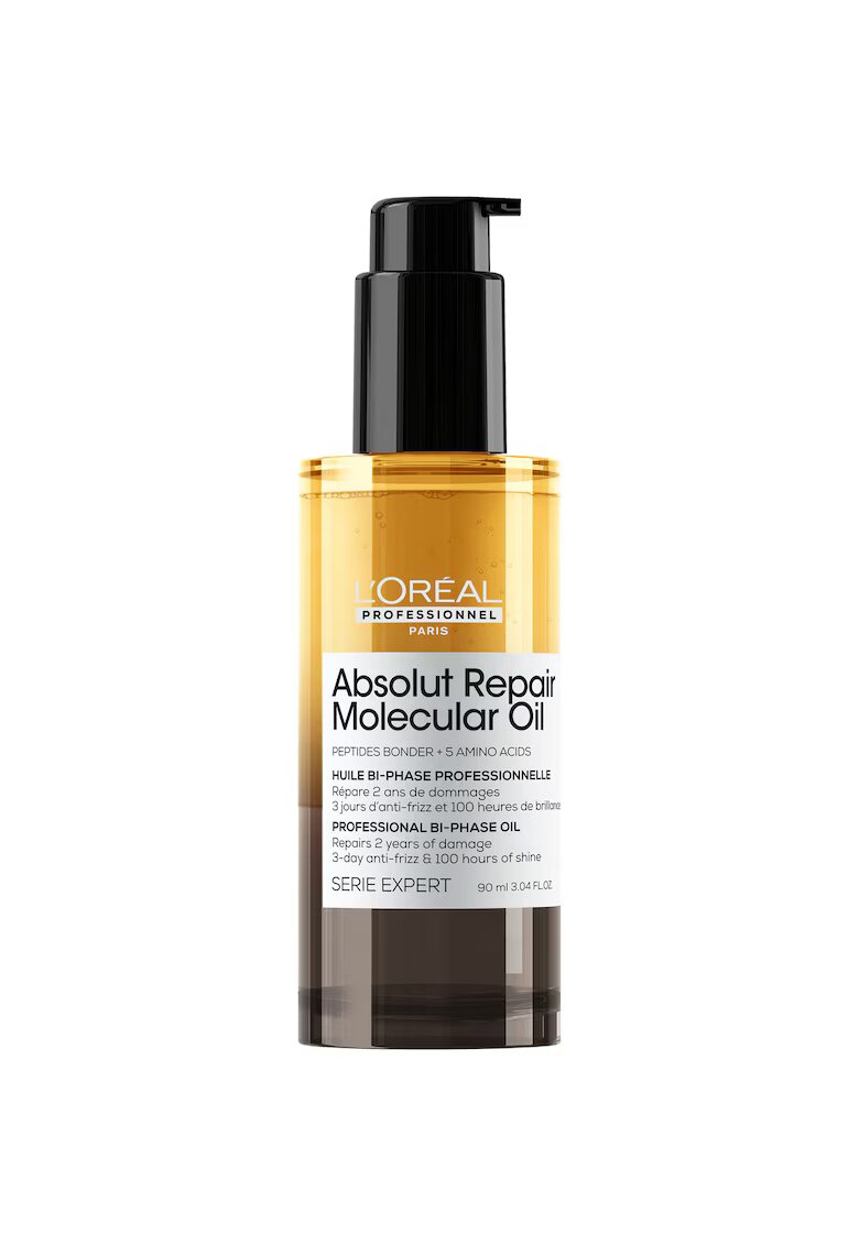 LOreal Professionnel Ulei de par bifazic L’Oreal Professionnel Serie Expert Absolut Repair Molecular - efect anti-frizz - 3x mai multa hranire - pana la 100 ore de stralucire - 2% legaturi peptidice & 5 aminoacizi - nu necesita clatire - fara sulfati - 90 ml