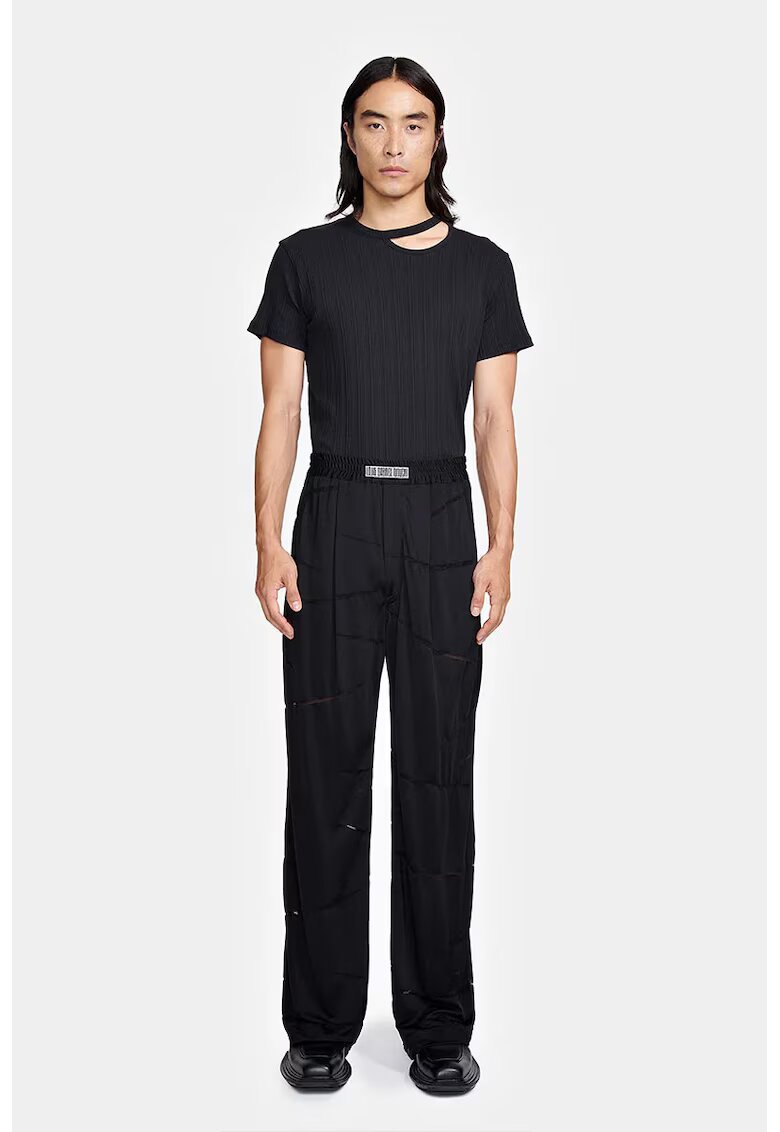 LOUIS GABRIEL NOUCHI Pantaloni cu elastic în talie și multiple detalii transparente - Negru