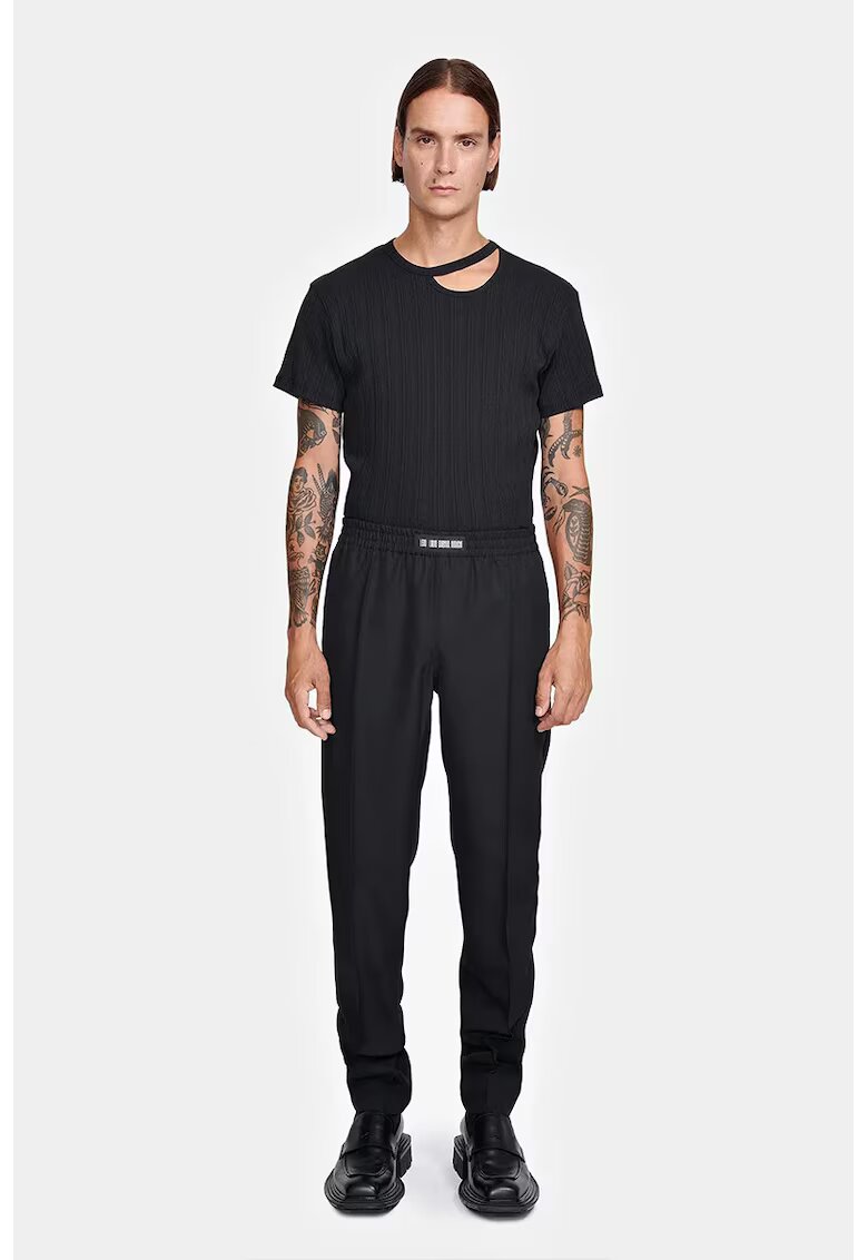 LOUIS GABRIEL NOUCHI Pantaloni drepți cu elastic în talie si imprimeu cu logo pe elastic