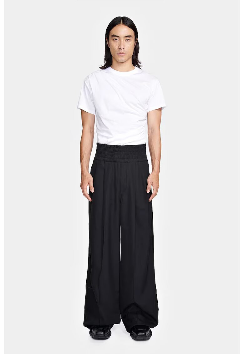 LOUIS GABRIEL NOUCHI Pantaloni drepți cu elastic în talie si imprimeu cu logo pe elastic LG - Negru