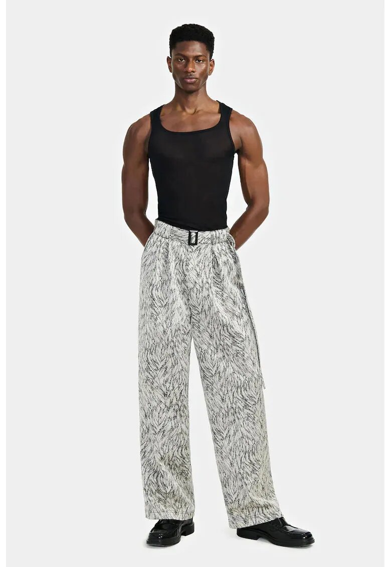 LOUIS GABRIEL NOUCHI Pantaloni largi cu curea in talie - Gri