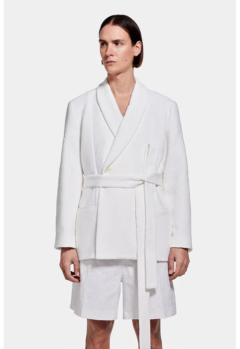 LOUIS GABRIEL NOUCHI Sacou tip kimono - cu cordon în talie - Alb
