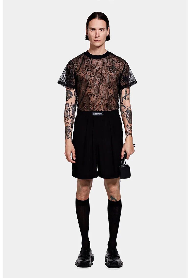 LOUIS GABRIEL NOUCHI Tricou din dantela cu croială dreaptă - Negru