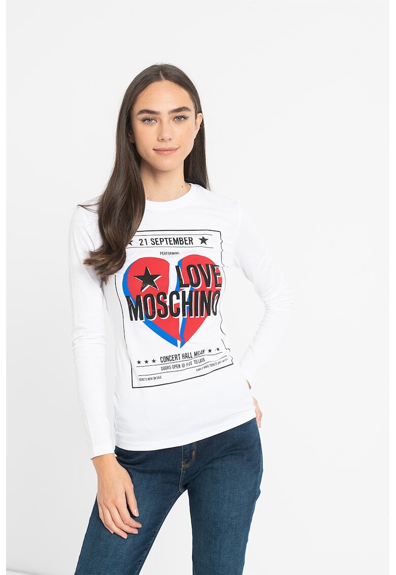 Love Moschino Bluza cu decolteu la baza gatului - imprimeu logo si grafic - Rosu/Alb/Albastru