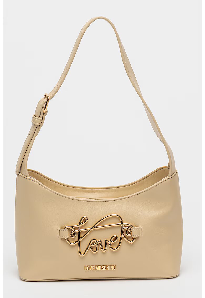 Love Moschino Geanta cu aplicatie logo metalica si bareta de umar - Bej