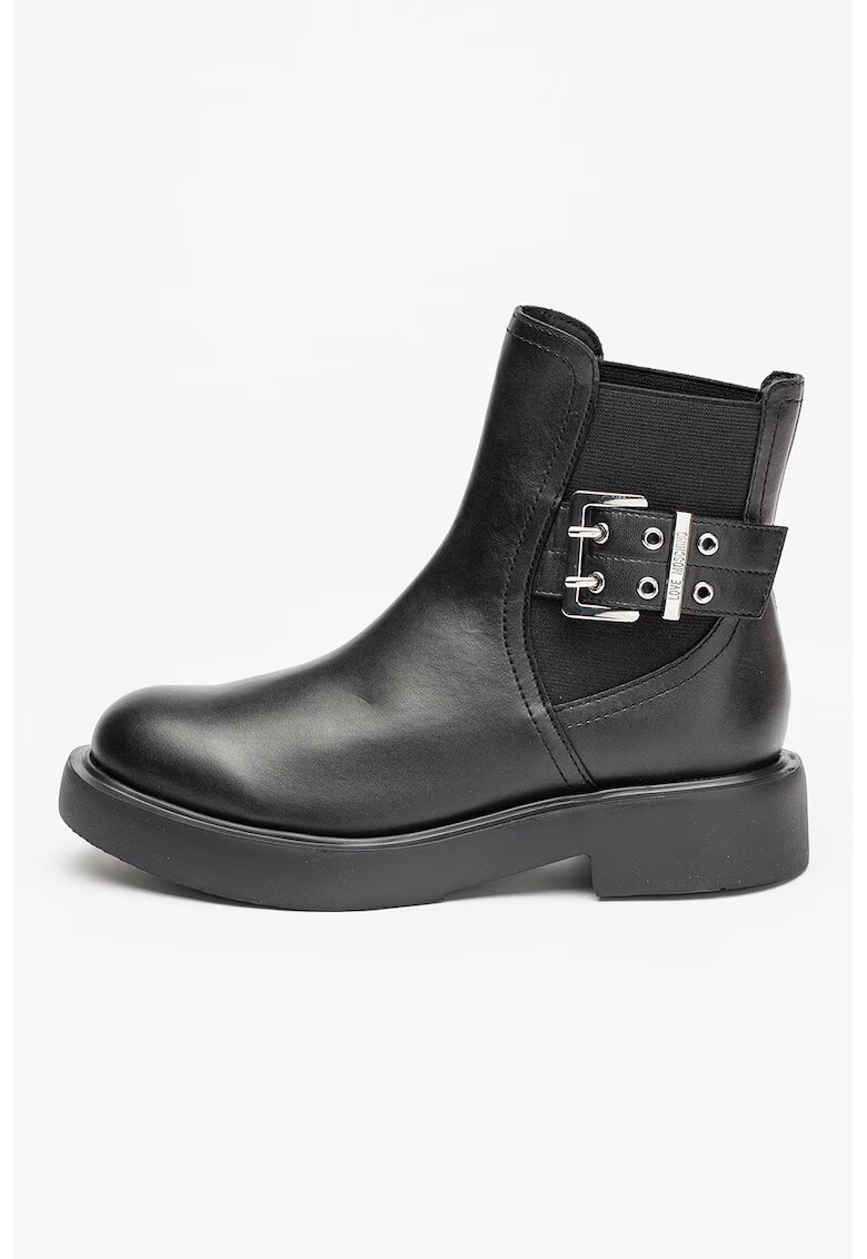 Love Moschino Ghete Chelsea din piele - Negru