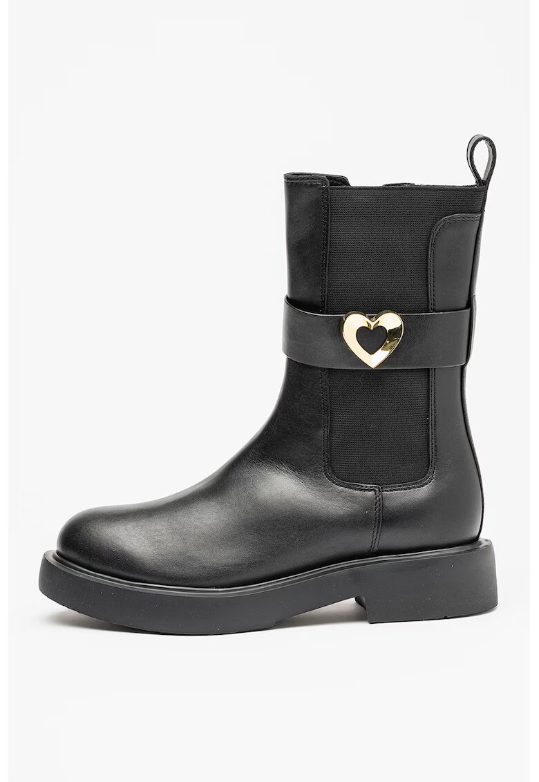 Love Moschino Ghete din piele cu garnitura din material textil - Negru