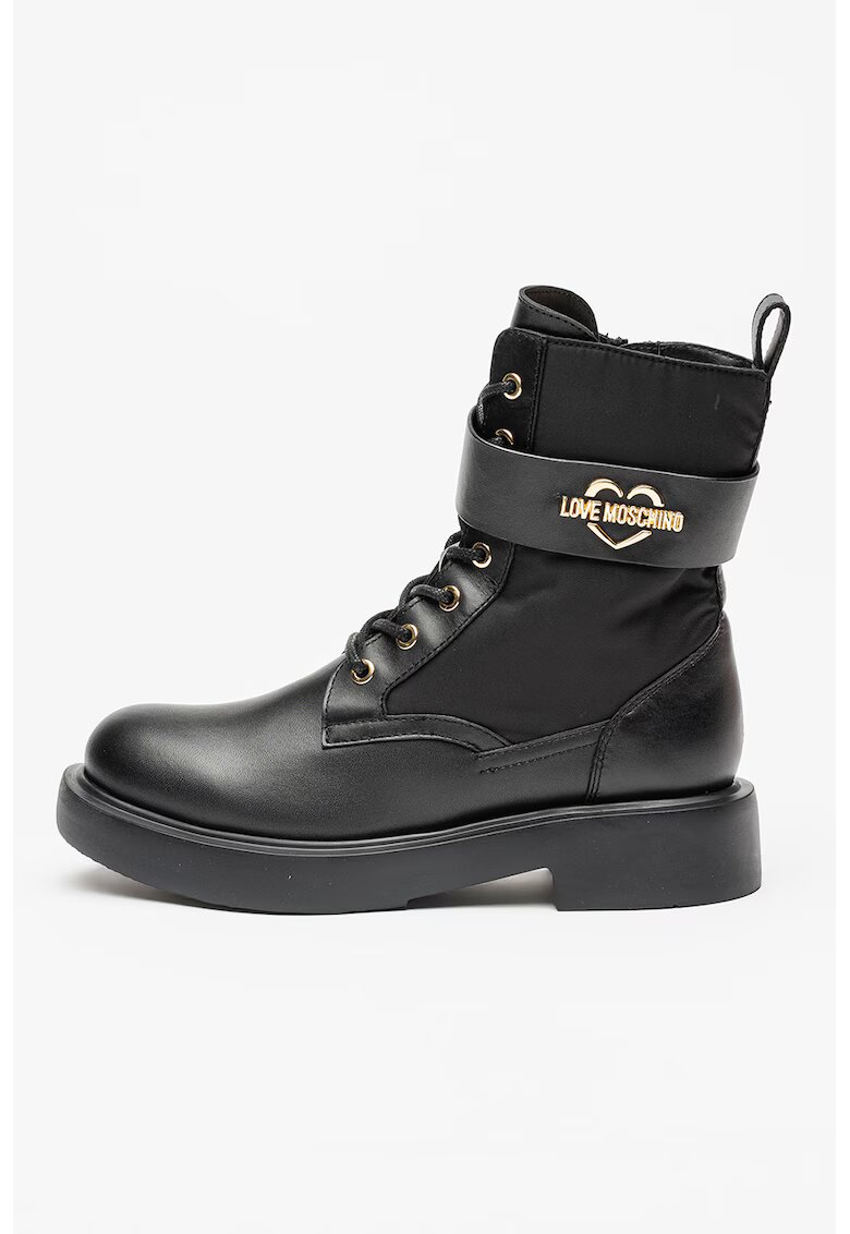 Love Moschino Ghete din piele cu logo metalic - Negru