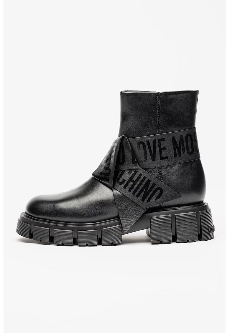 Love Moschino Ghete din piele cu toc masiv - Negru