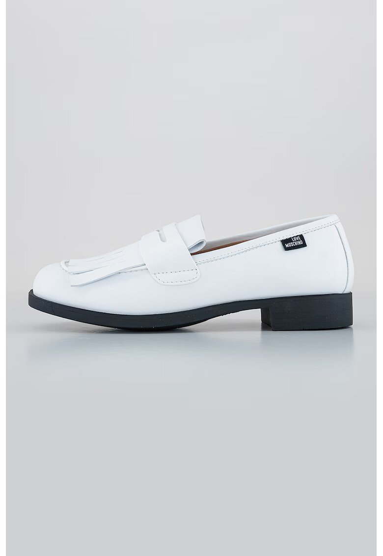 Love Moschino Pantofi loafer de piele cu franjuri - Alb optic