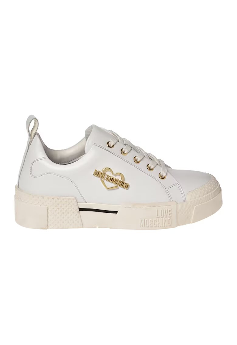 Love Moschino Pantofi sport de piele cu logo metalic - Alb
