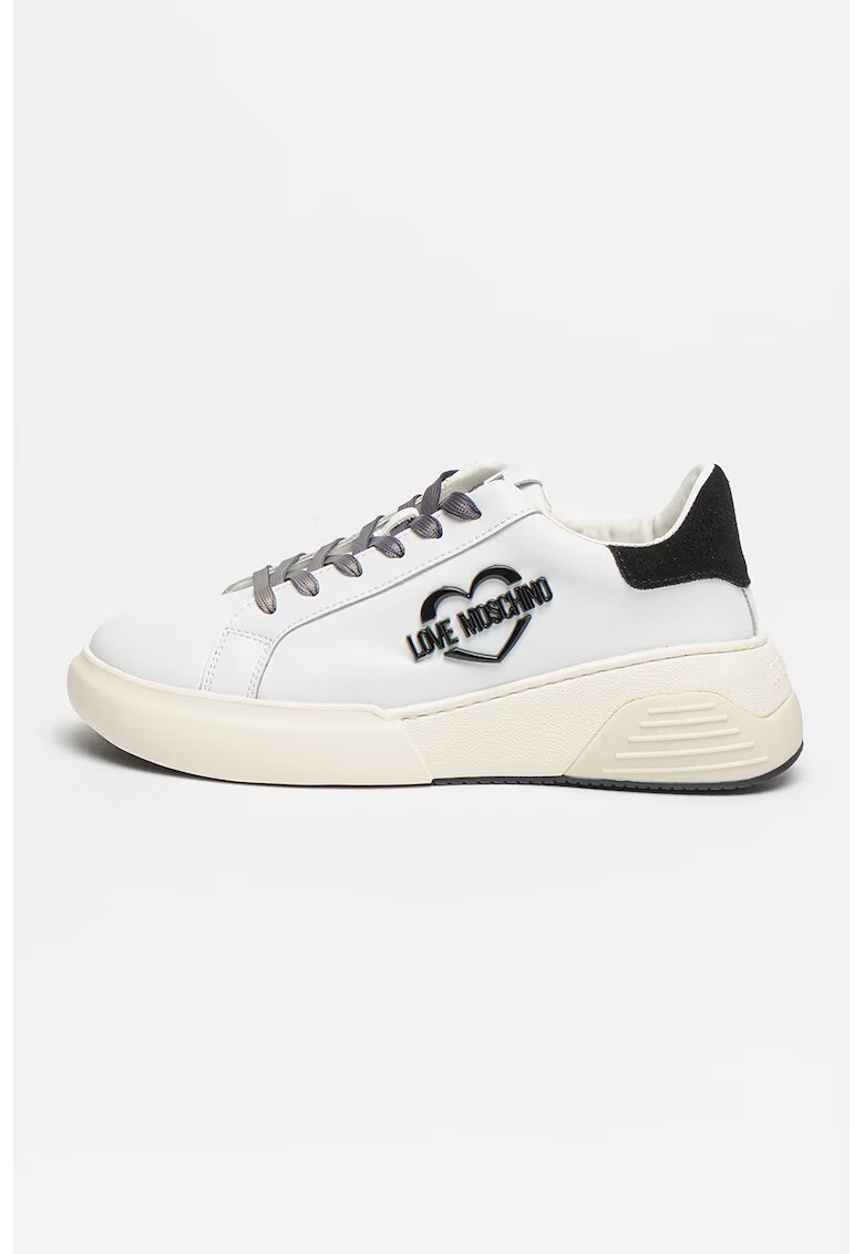 Love Moschino Pantofi sport din piele cu aplicatie logo - Alb/Negru