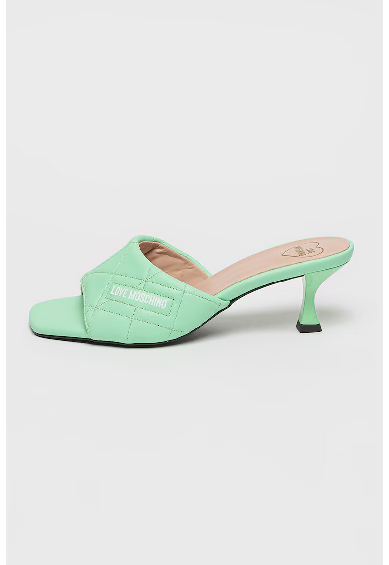 Love Moschino Papuci de piele cu toc si logo - Verde lime
