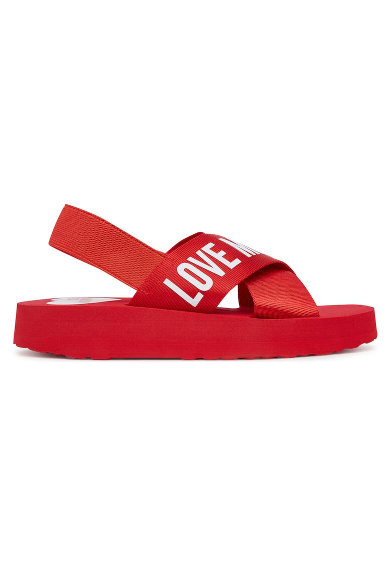 Love Moschino Sandale dama - Nastro Ross/Log Bia - tesatura - rosu