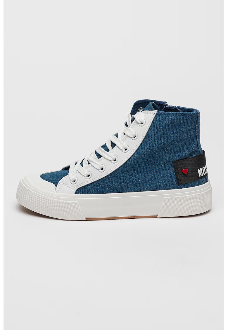 Love Moschino Tenisi mid-high cu garnituri din piele - Alb/Albastru deschis