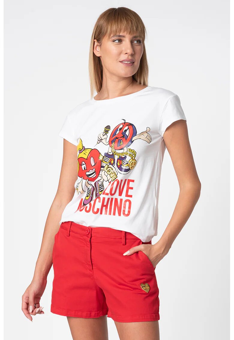 Love Moschino Tricou cu imprimeu grafic si logo - Alb