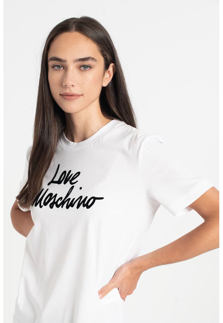 Love Moschino Tricou cu logo contrastant - Alb/Negru