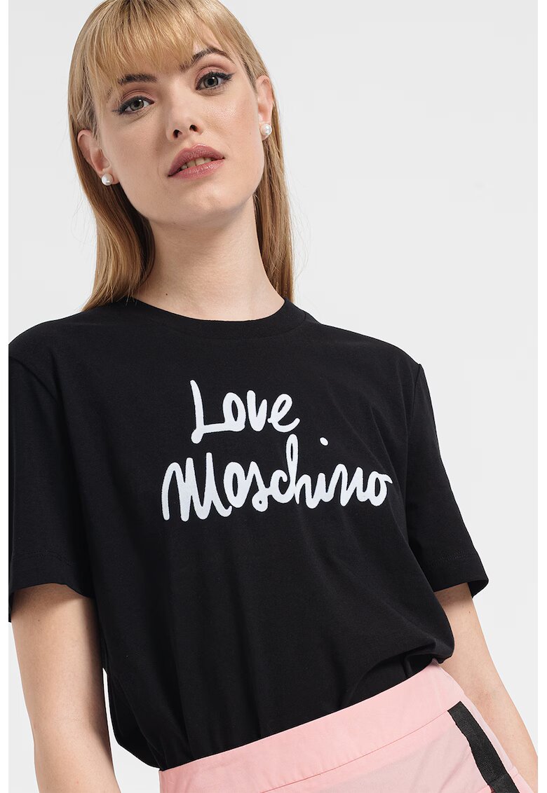 Love Moschino Tricou cu logo contrastant - Alb/Negru stins