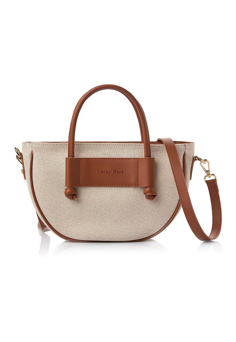 Lucky Bees Geanta crossbody cu garnituri din piele ecologica - Maro scortisoara/Bej deschis