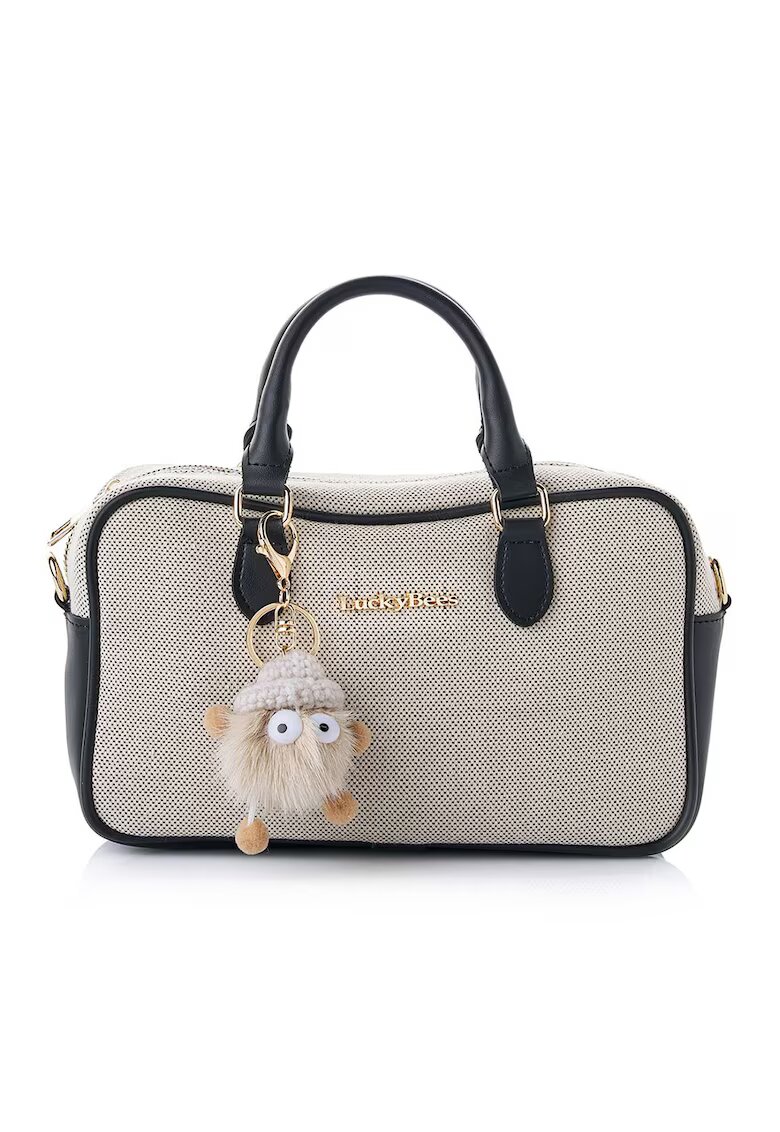 Lucky Bees Geanta crossbody cu talisman detasabil - Negru/Alb murdar