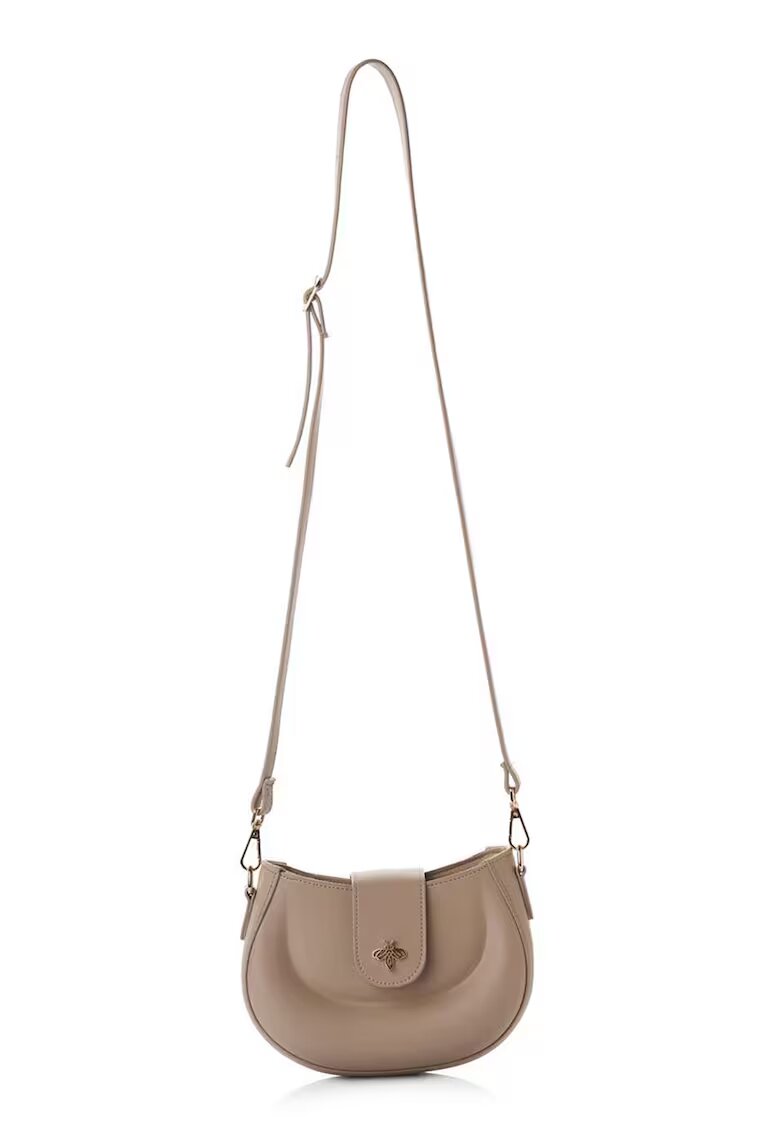 Lucky Bees Geanta crossbody de piele ecologica cu logo metalic - Bej
