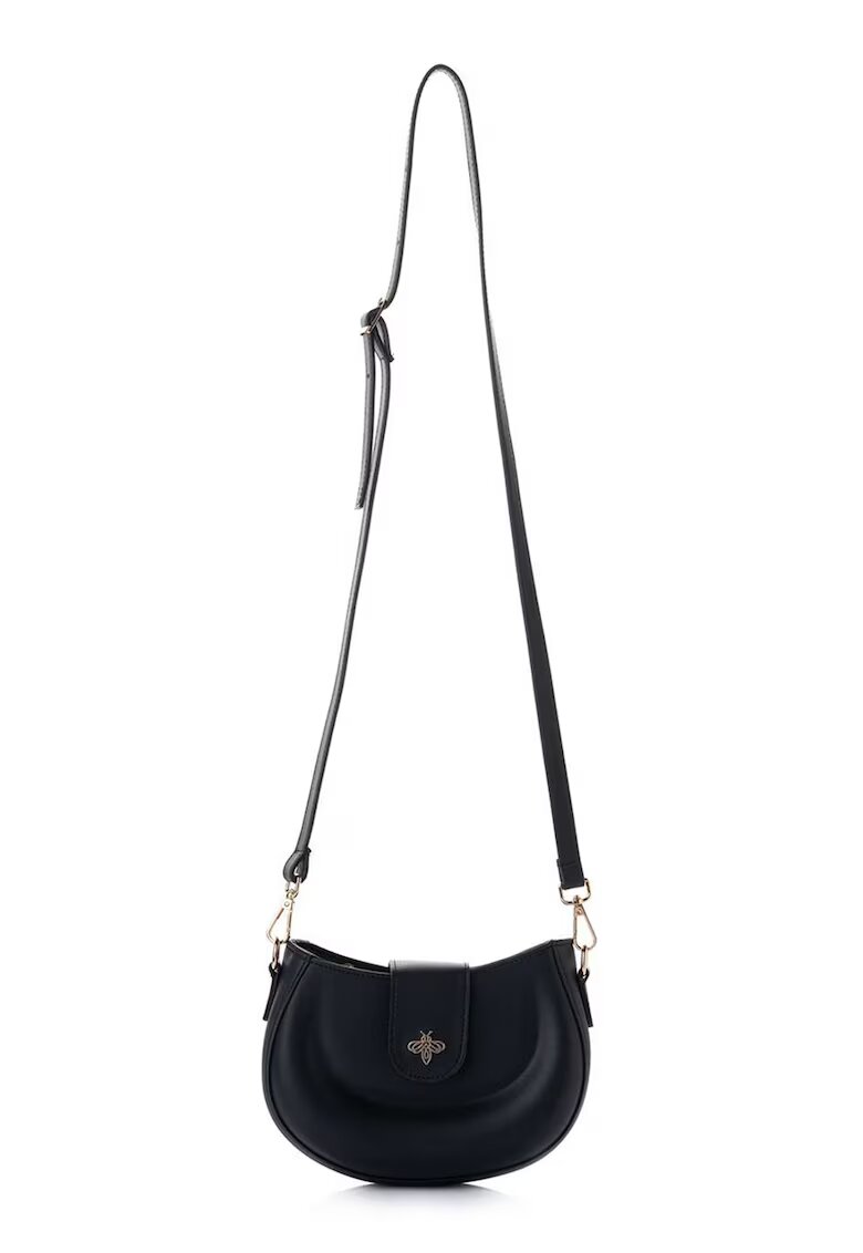 Lucky Bees Geanta crossbody de piele ecologica cu logo metalic - Negru