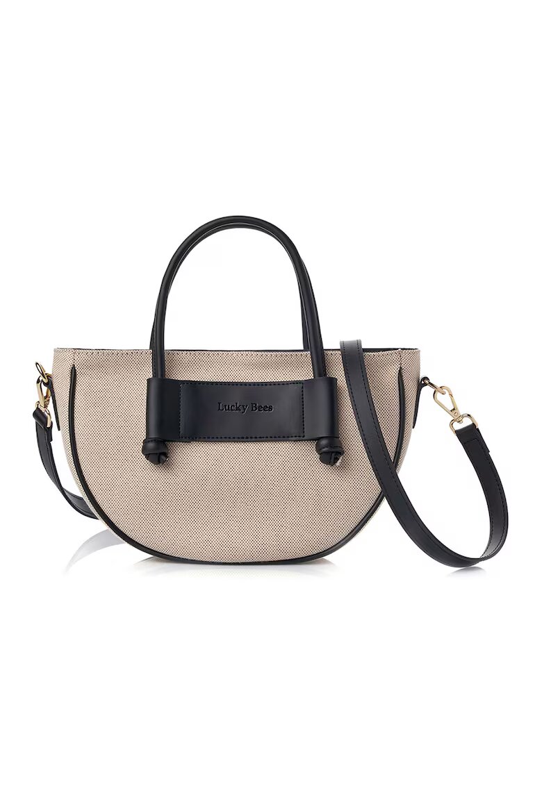 Lucky Bees Geanta crossbody rotunjita - Gri carbune/Crem
