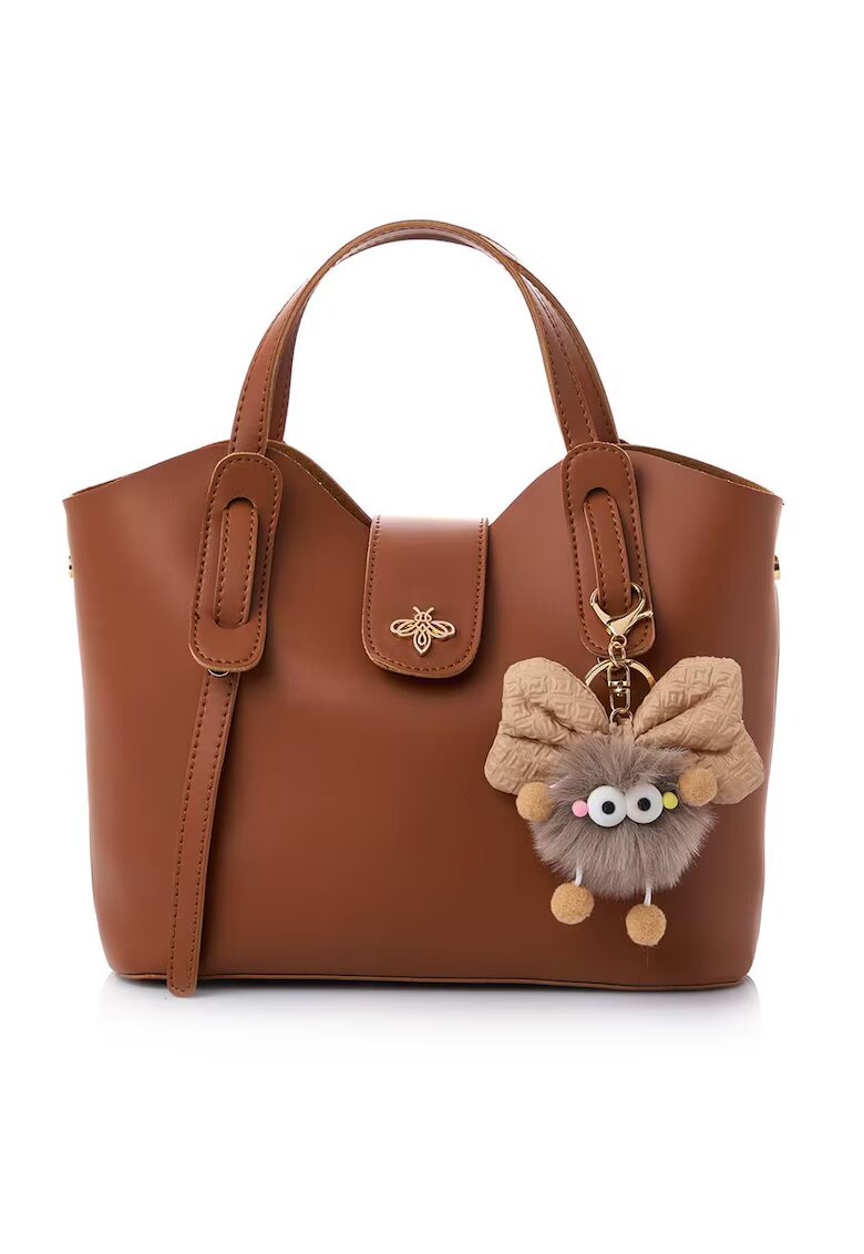 Lucky Bees Geanta din piele ecologica cu accesoriu detasabil - Maro - 21x25x11