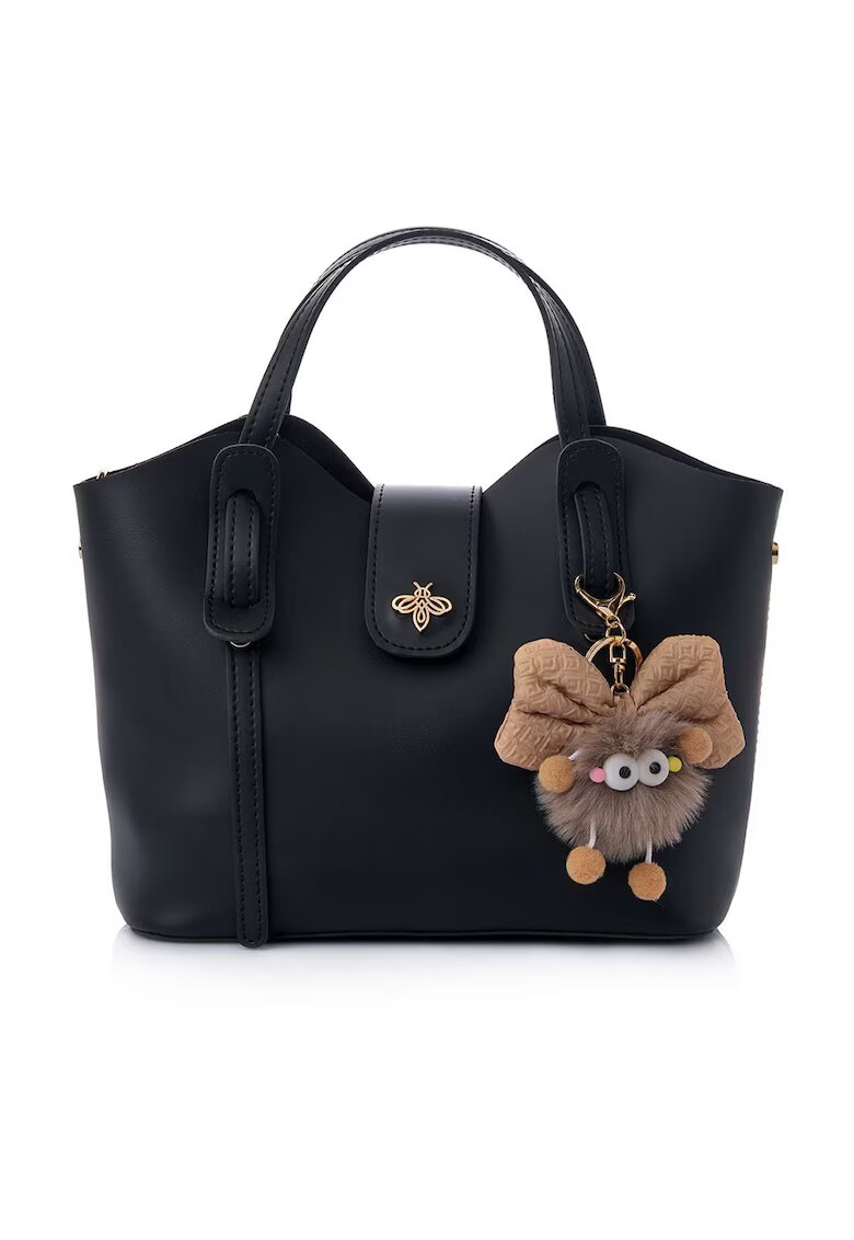 Lucky Bees Geanta din piele ecologica cu accesoriu detasabil - Negru - 21x25x11