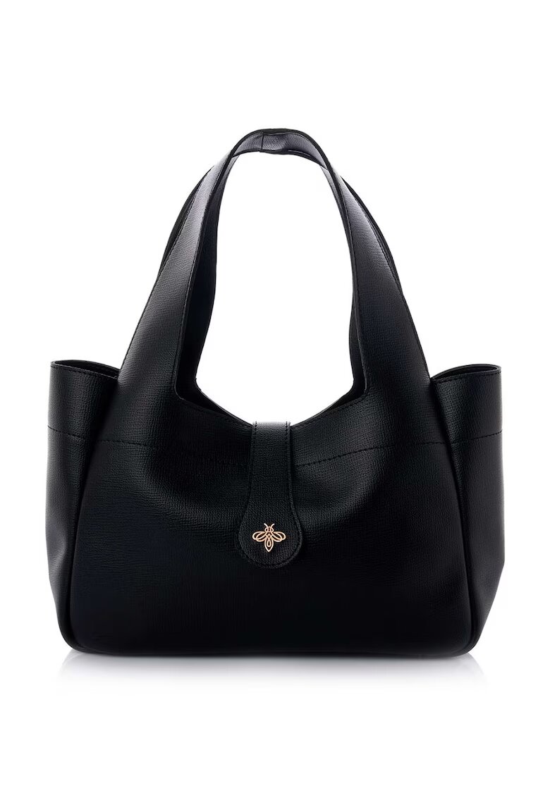 Lucky Bees Geanta din piele ecologica cu bareta de umar si accesoriu metalic - Negru