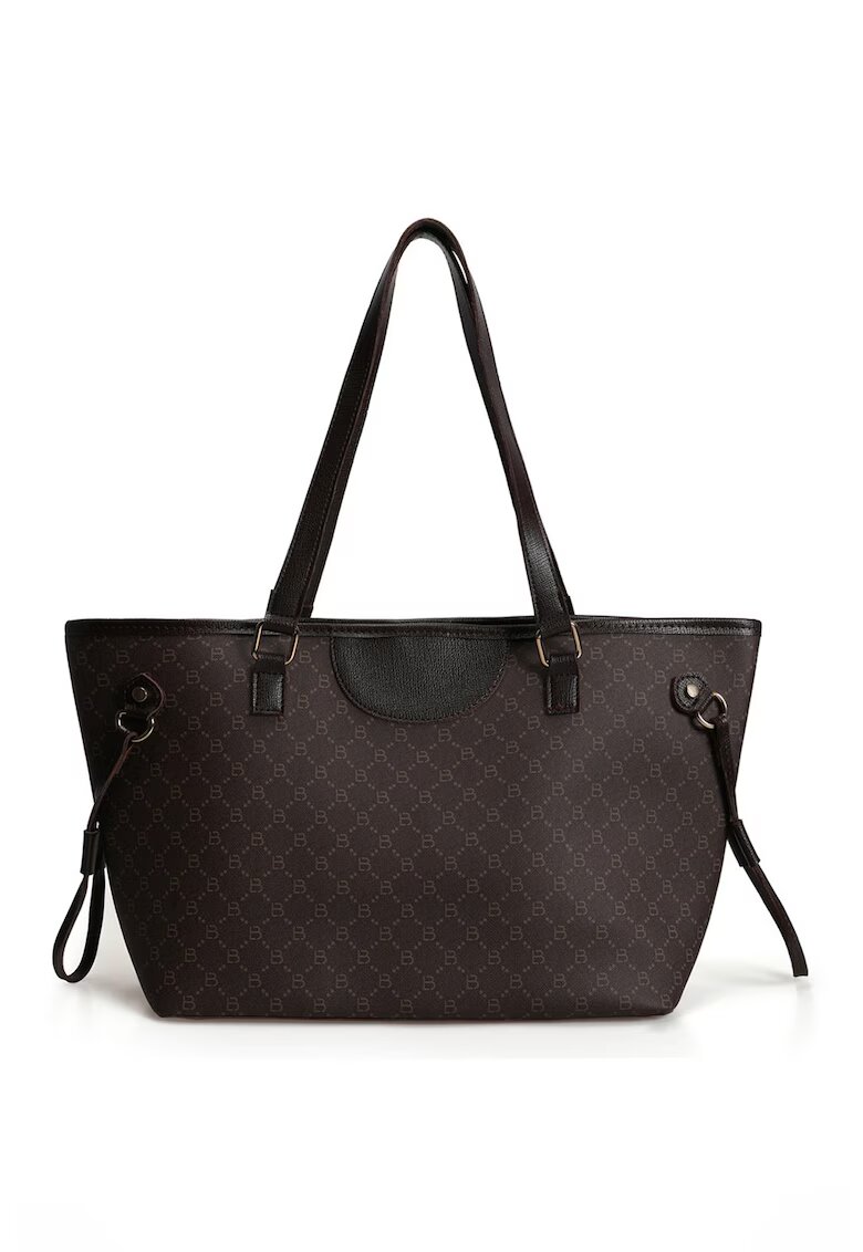 Lucky Bees Geanta shopper de piele ecologica cu imprimeu logo - Maro inchis