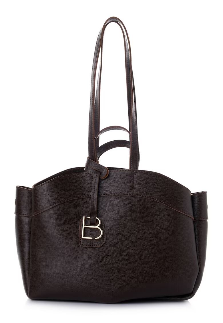 Lucky Bees Geanta tote din piele ecologica cu barete multiple - Maro inchis - 23 x 35 x 15 cm