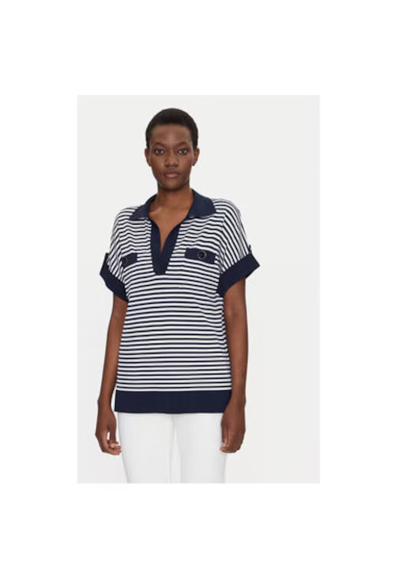 Luisa Spagnoli Tricou Polo dama 58672 CAIO - Viscoza/Poliamida - Alb/Bleumarin - Alb/Bleumarin