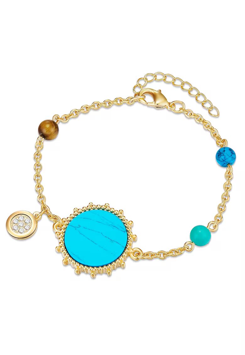 Lulu  Jane Bratara placata cu aur de 14K si decorata cu cristale - turcoaze si ochi de tigru - Auriu