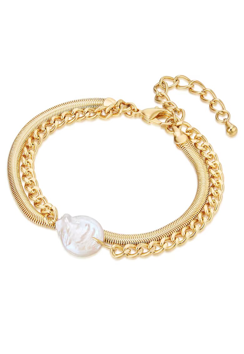 Lulu  Jane Bratara placata cu aur de 14K si decorata cu perla - Auriu