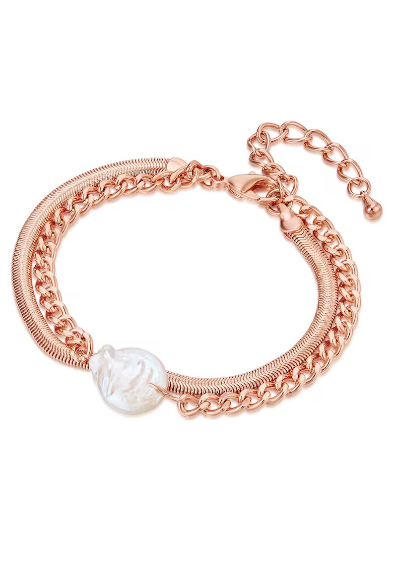 Lulu  Jane Bratara placata cu aur de 14K si decorata cu perla - Auriu rose