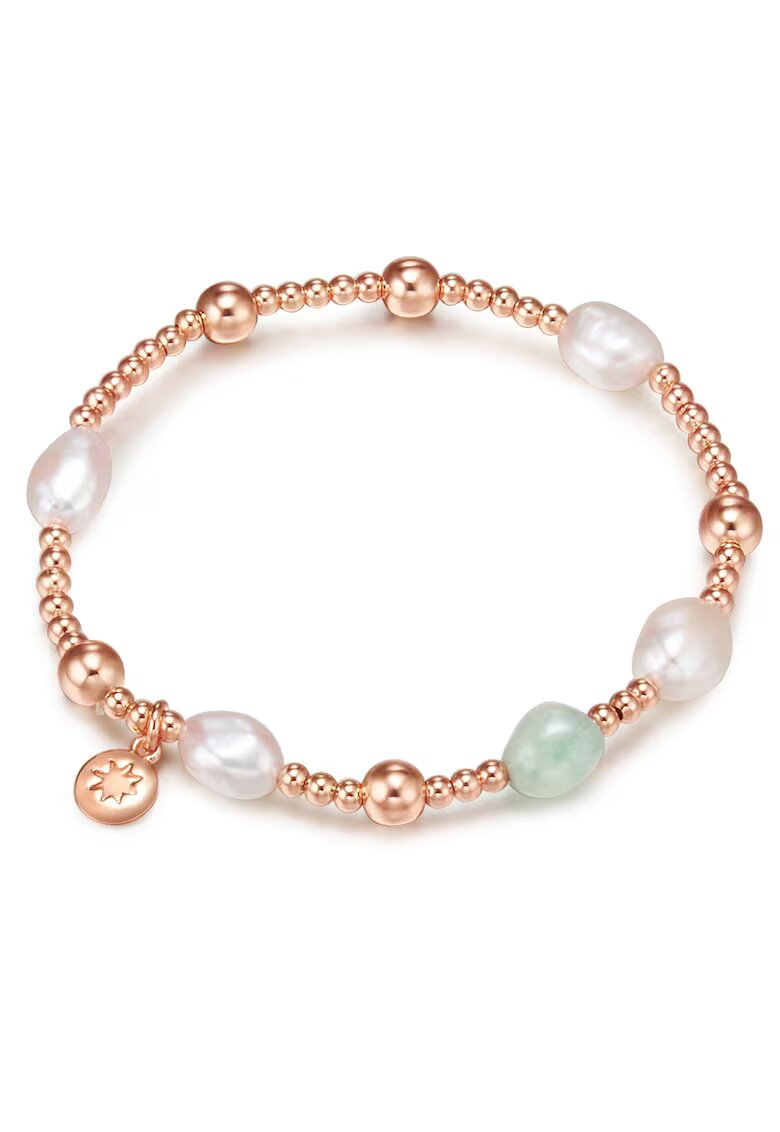 Lulu  Jane Bratara placata cu aur de 14K si decorata cu perle si acvamarin - Auriu rose