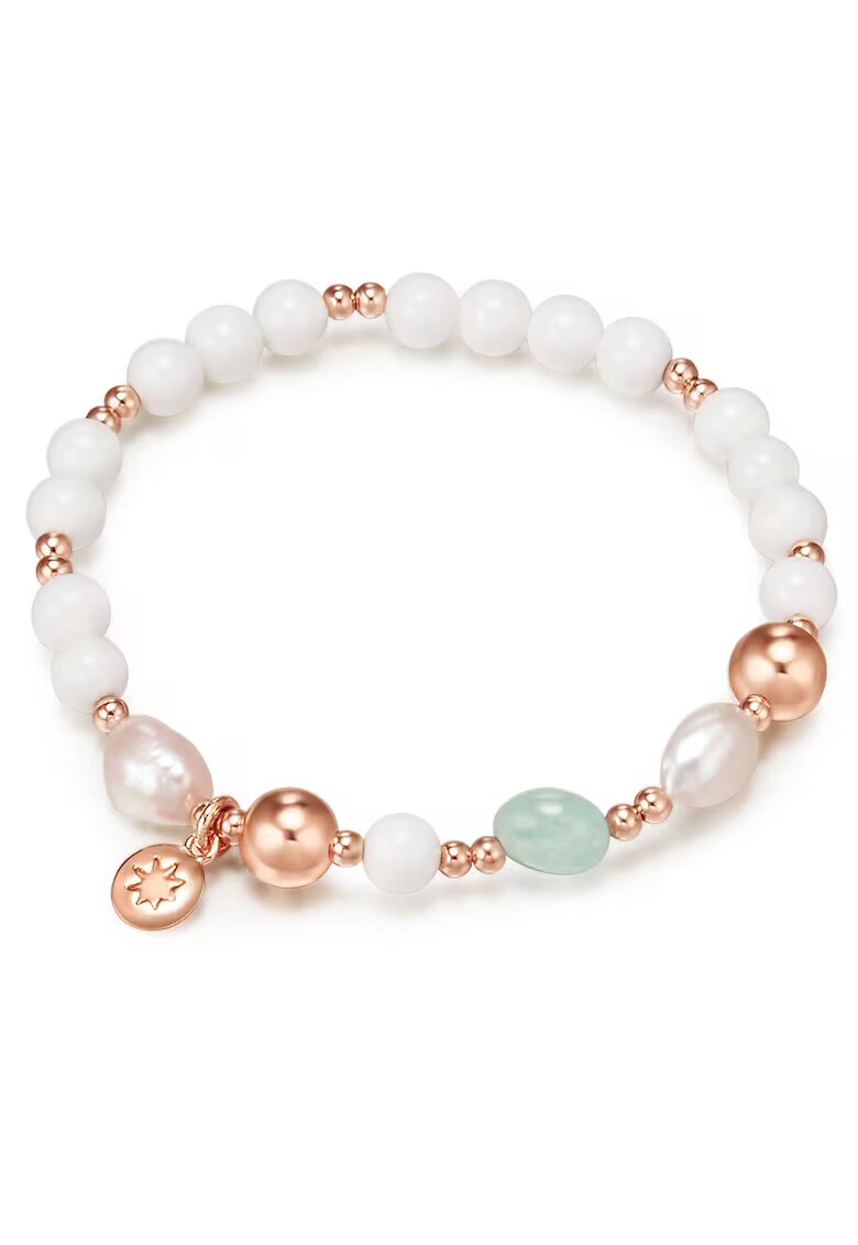 Lulu  Jane Bratara placata cu aur de 14K si decorata cu perle si acvamarin - Auriu rose