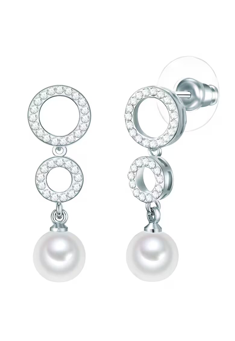 Lulu  Jane Cercei drop decorati cu perle si cristale - Argintiu