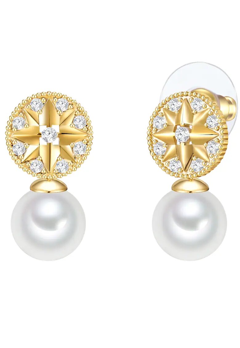 Lulu  Jane Cercei drop placati cu aur 14K si decorati cu cristale si perle sintetice - Auriu
