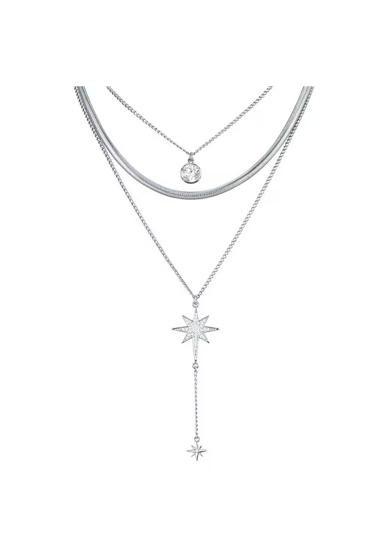 Lulu  Jane Colier cu siraguri multiple decorat cu cristale - Argintiu