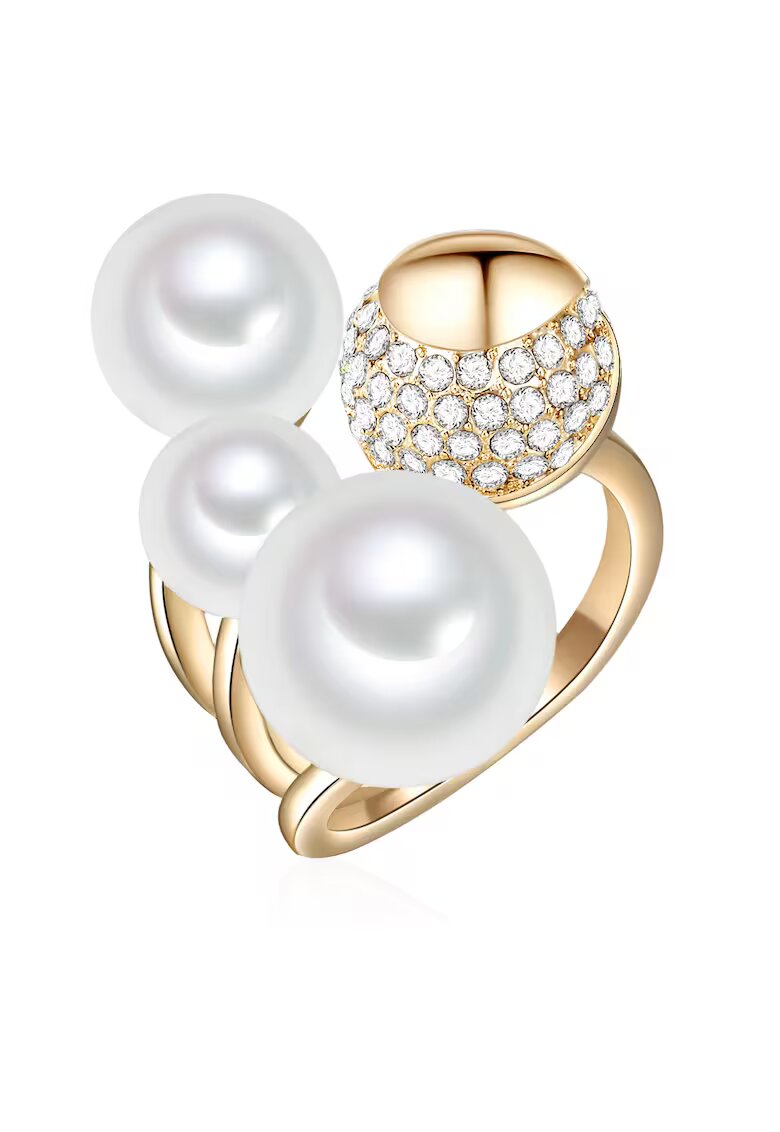 Lulu  Jane Inel placat cu aur de 14K si decorat cu cristale si perle sintetice 22557 - Auriu