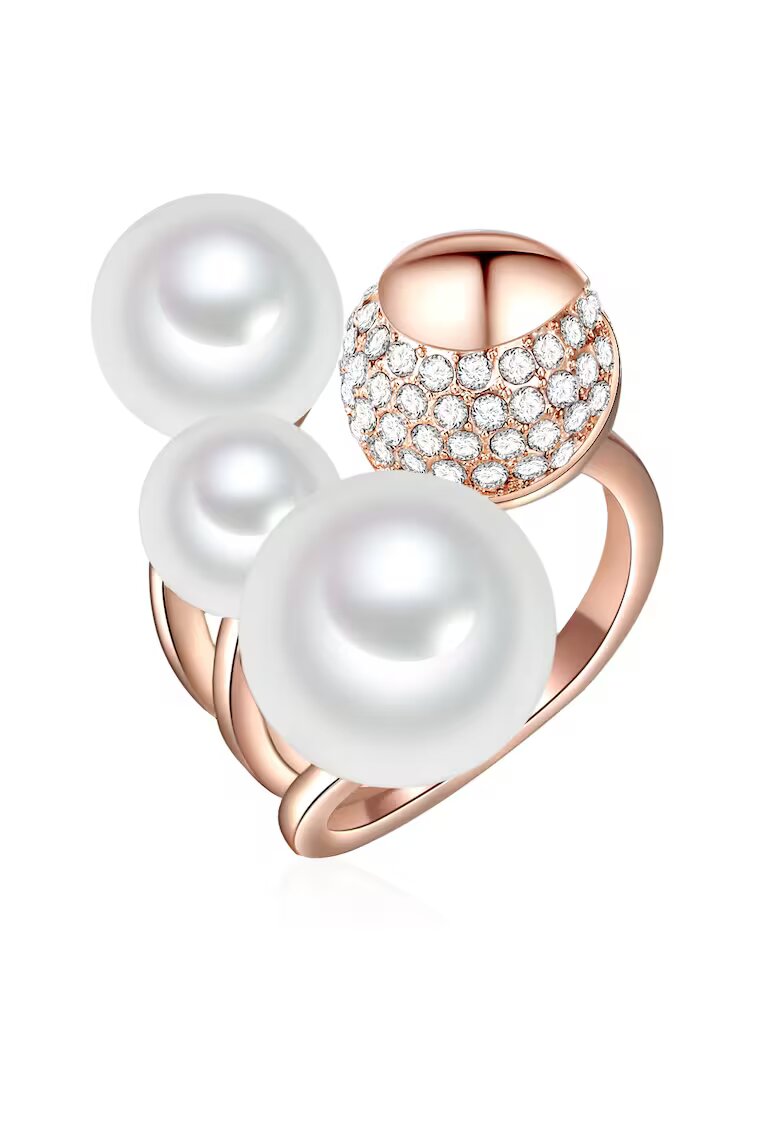 Lulu  Jane Inel placat cu aur de 14K si decorat cu cristale si perle sintetice 22557 - Auriu rose