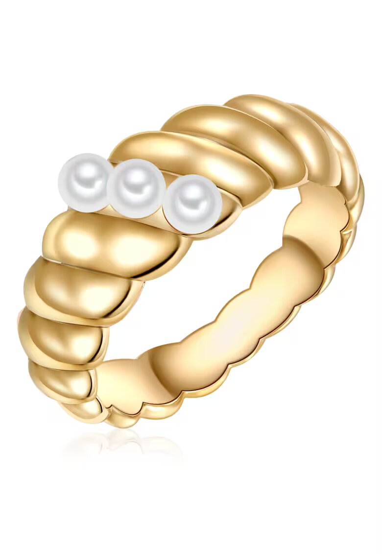 Lulu  Jane Inel placat cu aur de 14K si decorat cu perle sintetice - Auriu