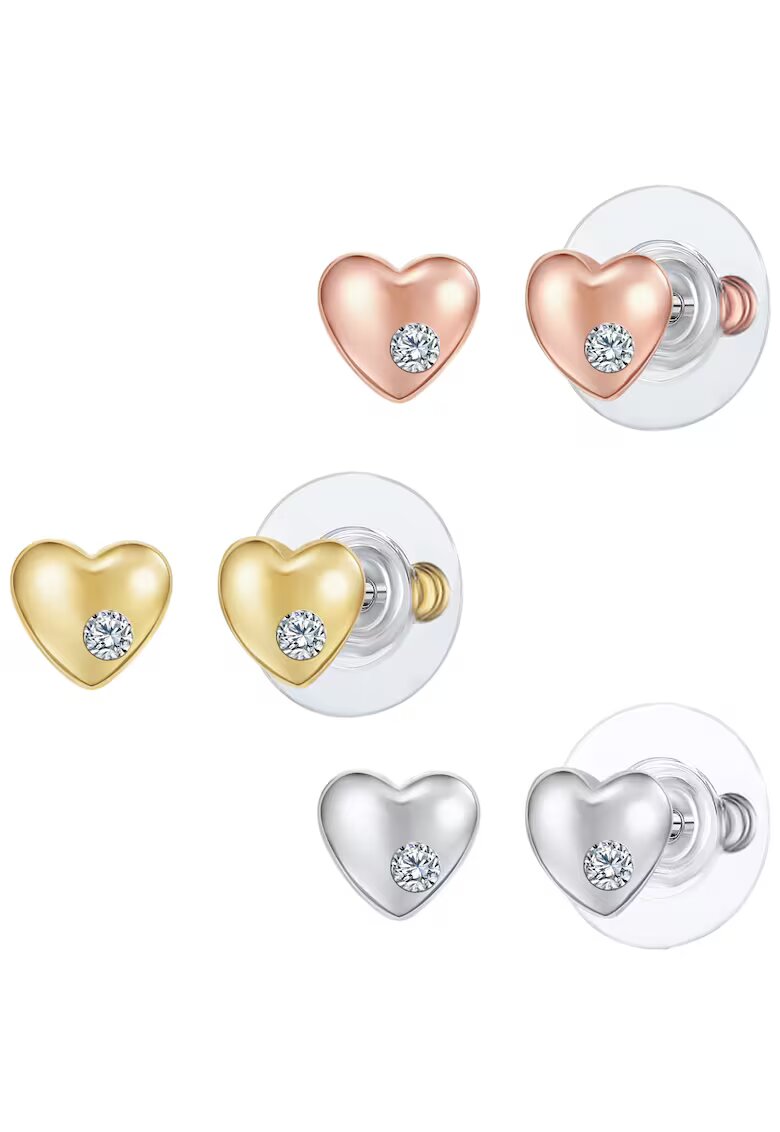 Lulu  Jane Set de cercei in forma de inima placati cu aur de 14K si decorati cu cristale - Auriu/Argintiu