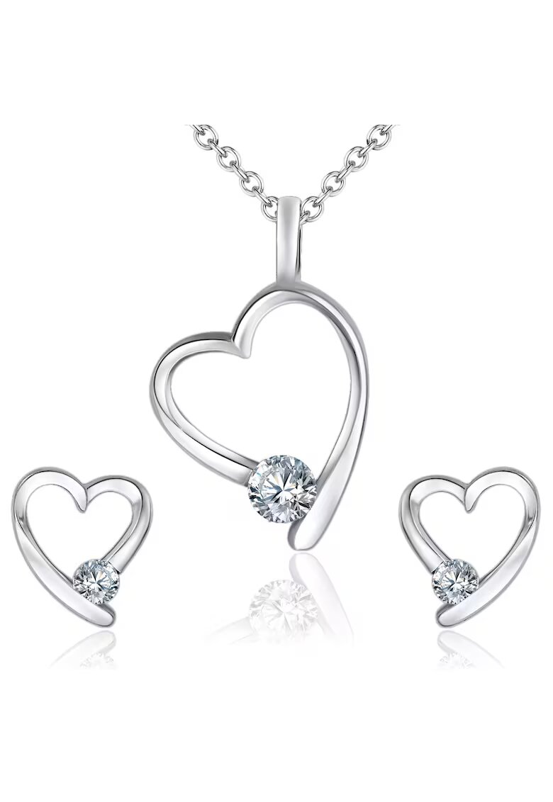 Lulu  Jane Set de colier placat cu rodiu si cercei decorati cu cristale europene - Argintiu