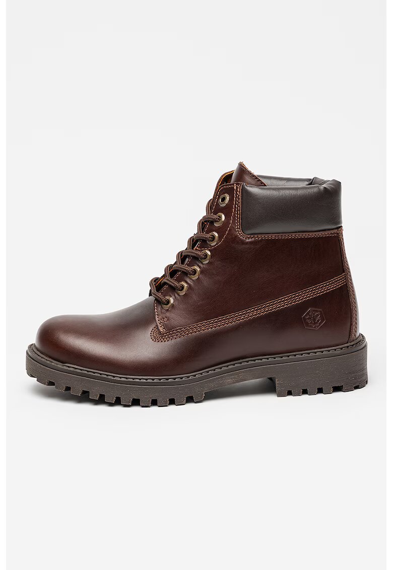 Lumberjack Bocanci de piele cu logo stantat - Maro inchis