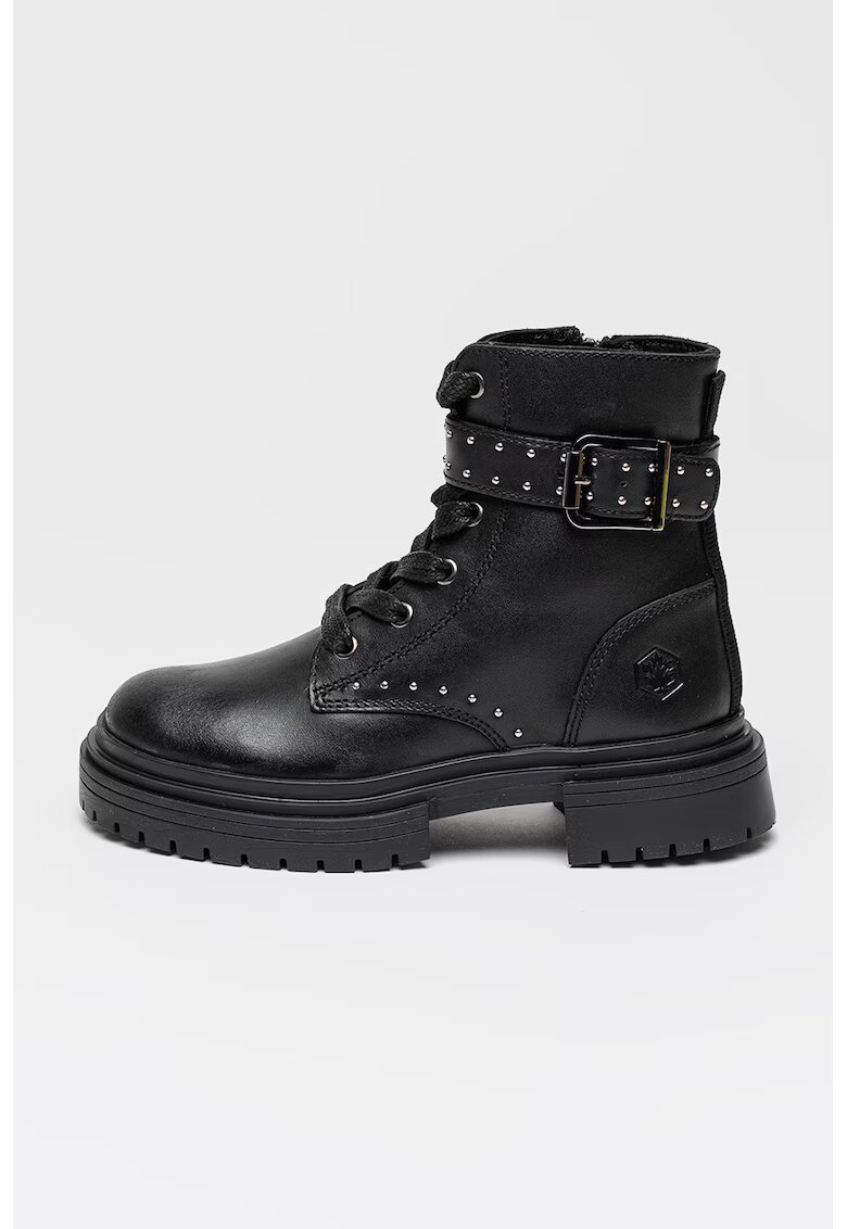 Lumberjack Bocanci de piele cu nituri si catarame decorativa - Negru/Argintiu